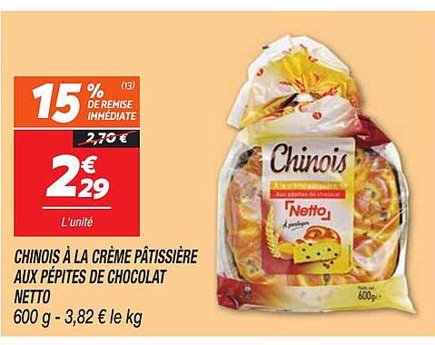 chinois à la crème pâtissière aux pépites de chocolat netto