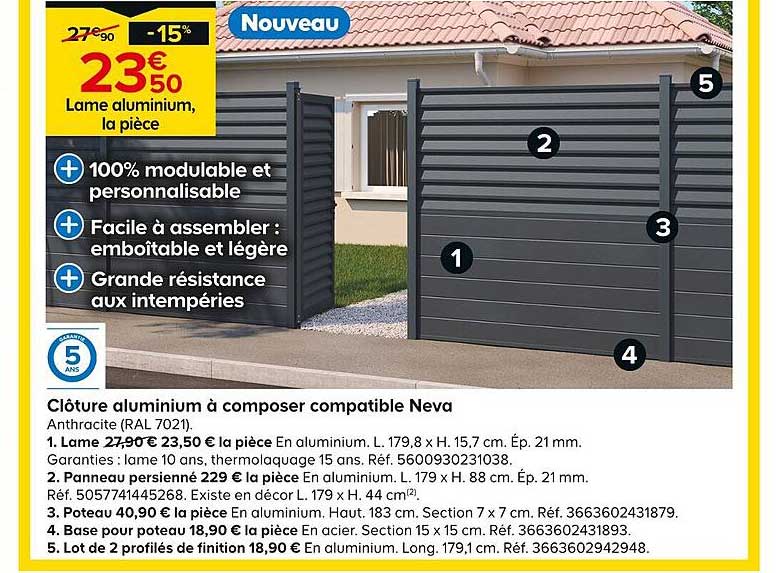 Clôture Aluminium à Composér Compatible Neva