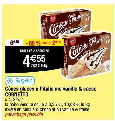cônes glaces à l'italienne vanille & cacao cornetto