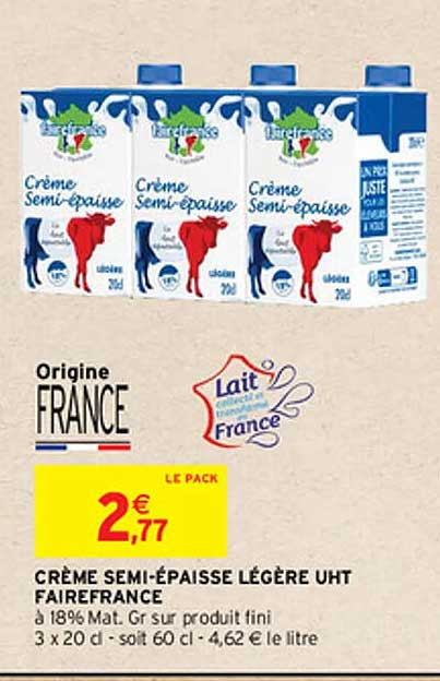 crème semi-épaisse légère uht fairefrance