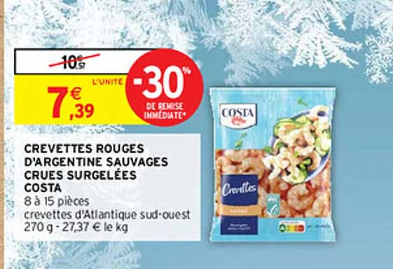 crevettes rouges d'argentine sauvages crues surgelées costa