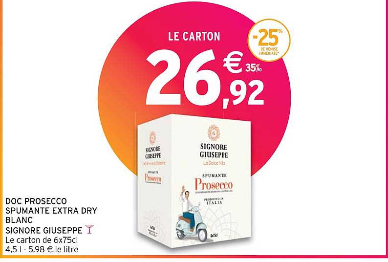 doc prosecco spumante extra dry blanc signore giuseppe