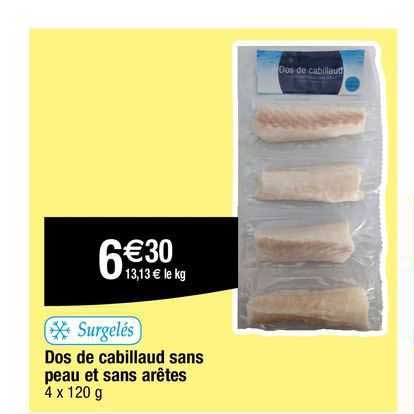 dos de cabillaud sans peau et sans arêtes