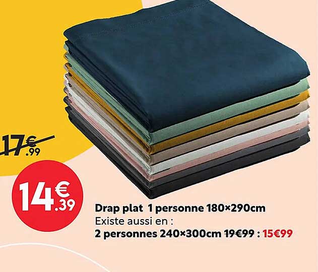 drap plat 1 personne 180 x 290 cm