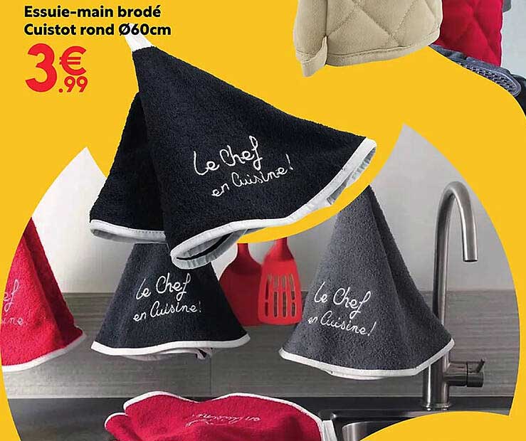 essuie-main brodé cuistot rond ø 60 cm