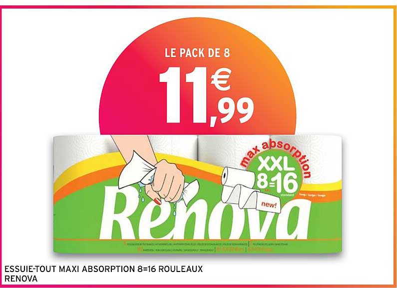 essuie-tout maxi absorption 8=16 rouleaux