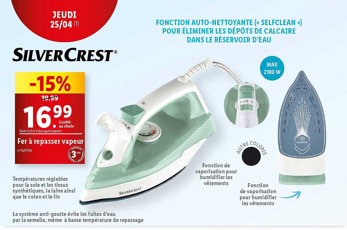 fer à repasser vapeur silver crest