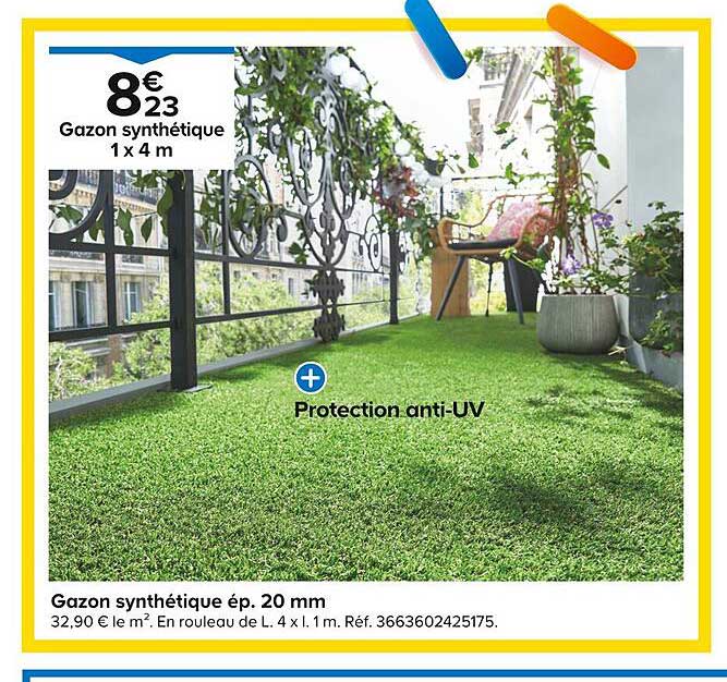 gazon synthétique 1 x 4 m ép. 20 mm