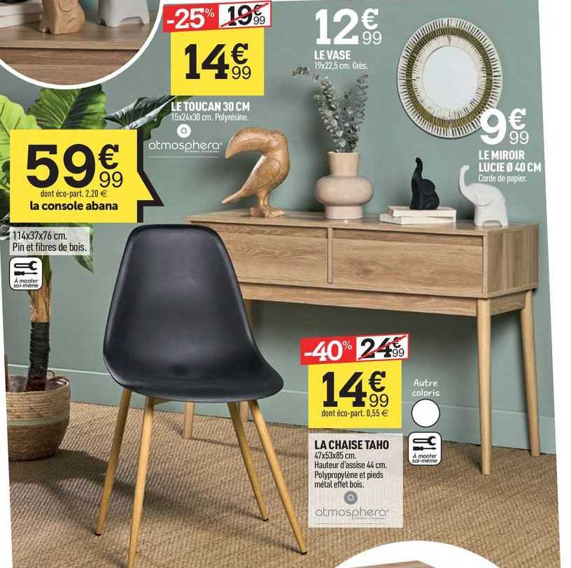 la console abana, la chaise taho , le miroir lucie ø40 cm