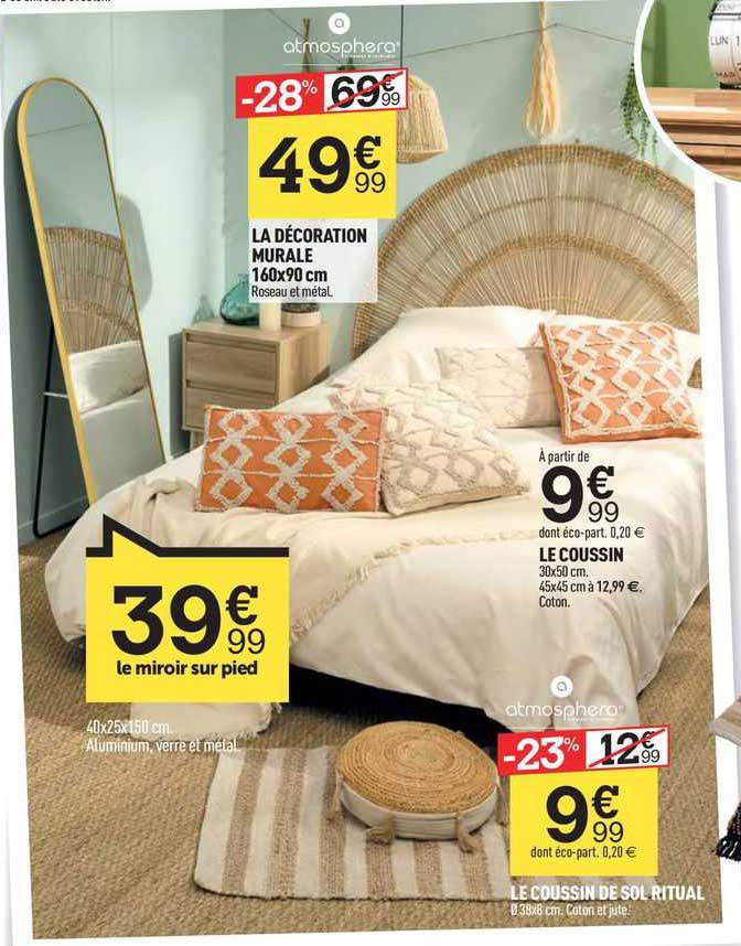 la décoration murale 160 x 90 cm, le miroir sur pied, le coussin, le coussin de sol ritual