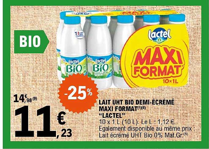 lait uht bio demi-écrémé maxi format "lactel"