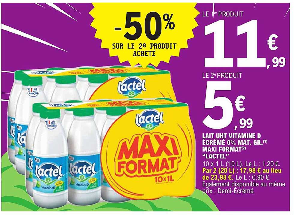 lait uht vitamine d écrémé 0% mat. gr. maxi format "lactel"