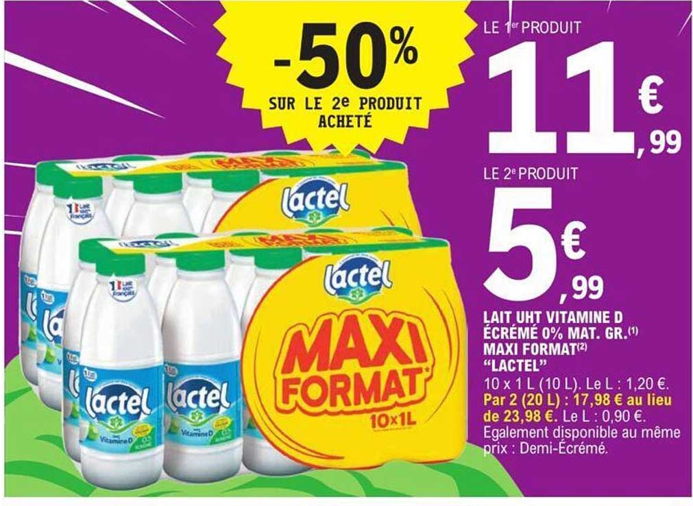 lait uht vitamine d écrémé 0% mat. gr. maxi format lactel
