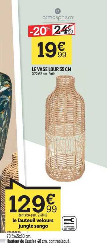 le vase lour 55 cm atmosphera, le fauteuil velours jungle sango