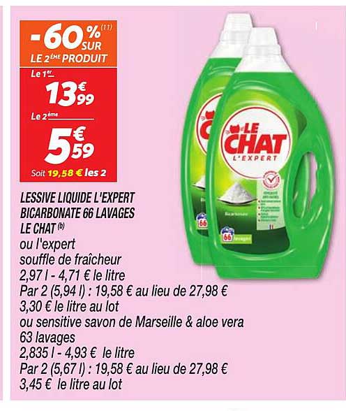 lessive liquide l'expert bicarbonate 66 lavages le chat
