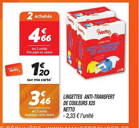lingettes anti-transfert de couleurs x25 netto