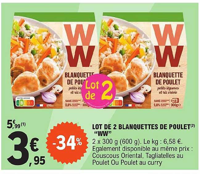 lot de 2 blanquettes de poulet "ww"