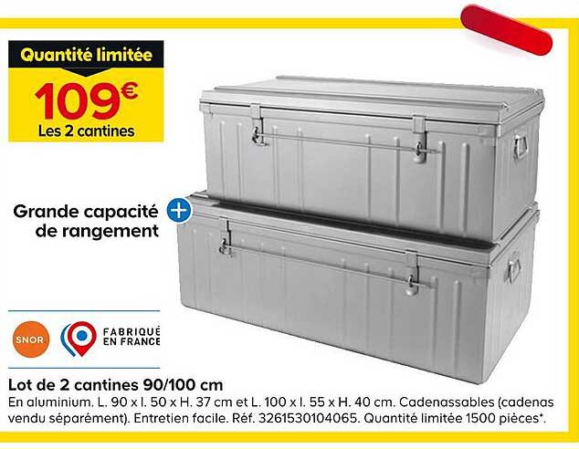 lot de 2 cantines 90/100 cm snor