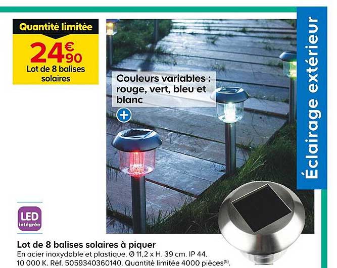 lot de 8 balises solaires à piquer