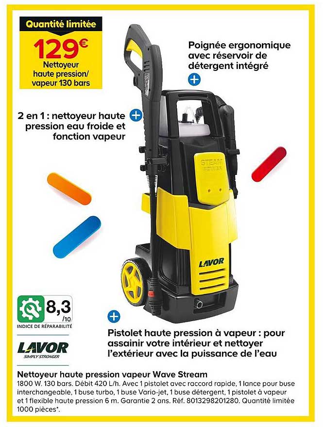 nettoyeur haute pression vapeur 130 bars wave stream lavor
