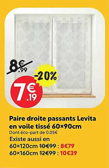 Paire Droite Passants Levita En Voile Tissé 60 X 90 Cm