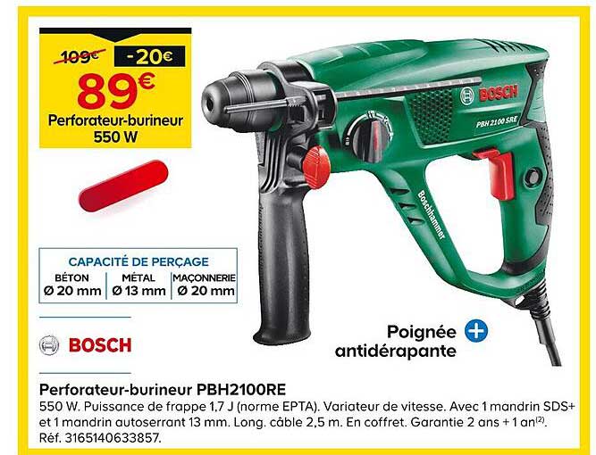 perforateur-burineur 550 w pbh2100re bosch