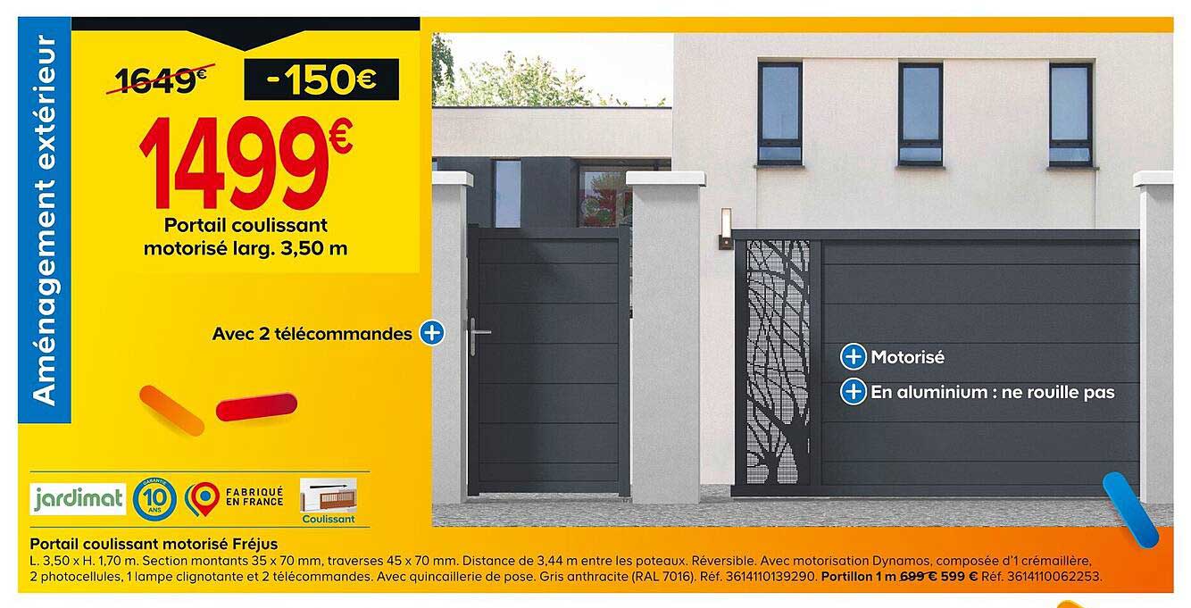 portail coulissant motorisé larg. 3,50 m fréjus jardimat