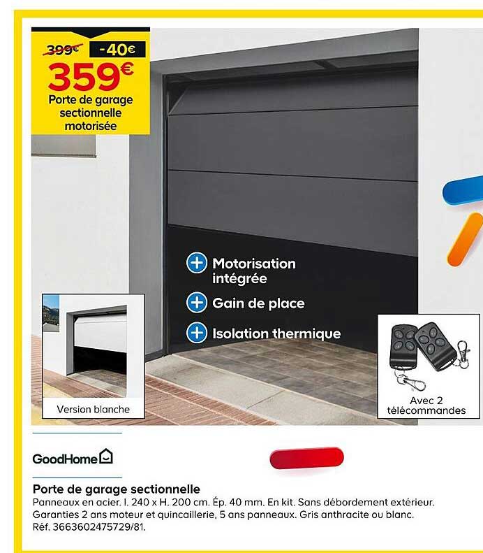 Porte De Garage Sectionnelle Motorisée GoodHome