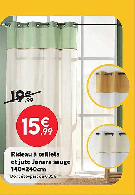 rideau à œillets et jute janara sauge 140 x 240 cm