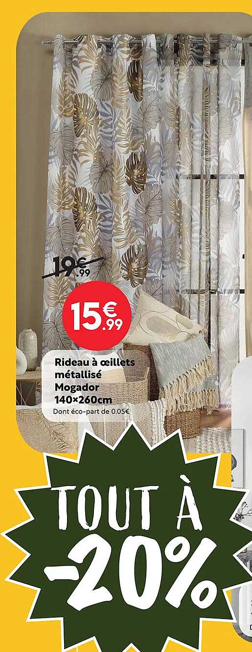 rideau à œillets métallisé mogador 140 x 260 cm