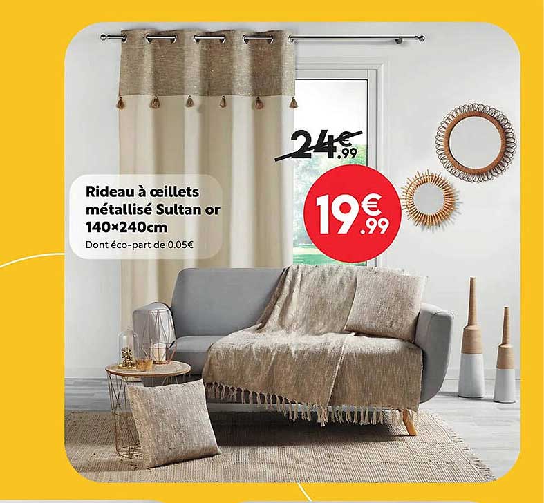 Rideau à œillets Métallisé Sultan Or 140 X 240 Cm
