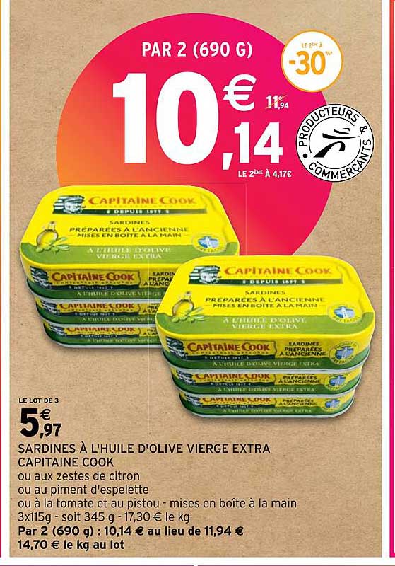 sardines à l'huile d'olive vierge extra capitaine cook