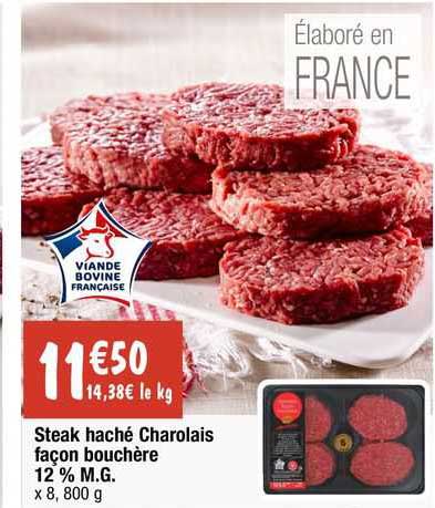 steak haché charolais façon bouchère 12% m.g.
