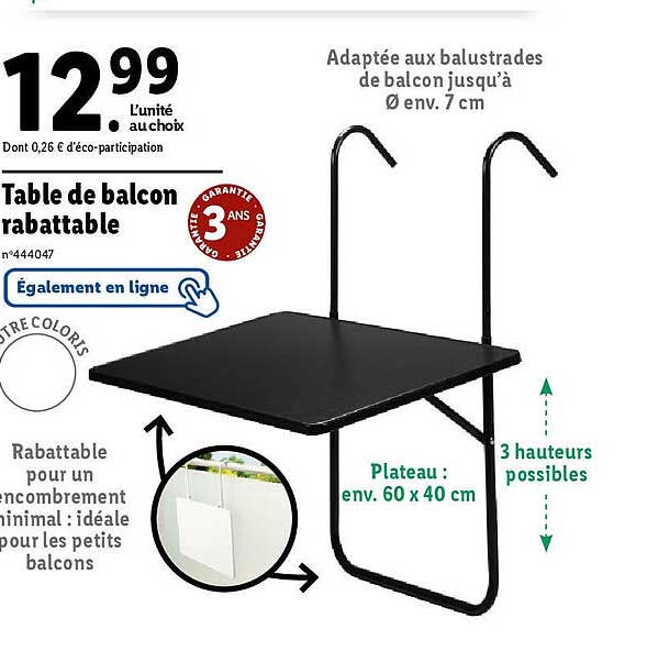 table de balcon rabattable
