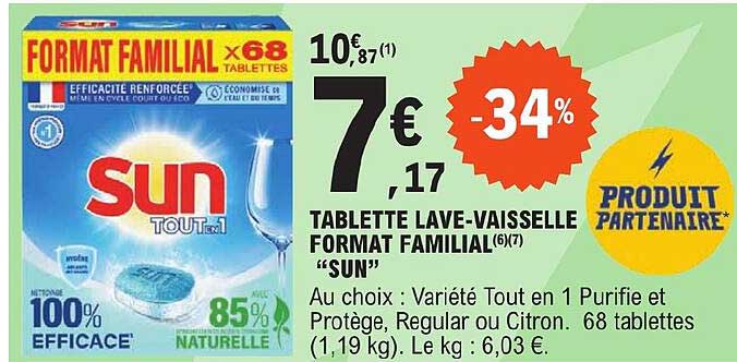 tablette lave-vaisselle format familial "sun"