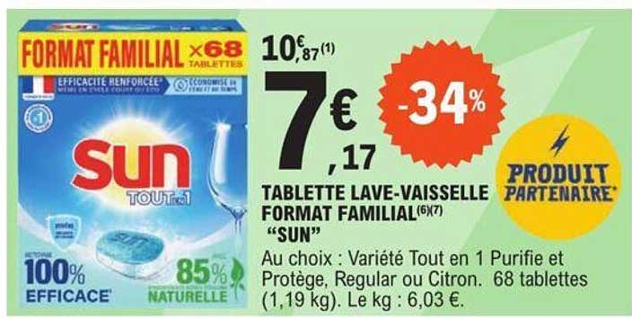 tablette lave-vaisselle format familial "sun"