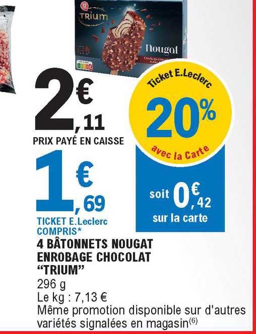4 bâtonnets nougat enrobage chocolat trium