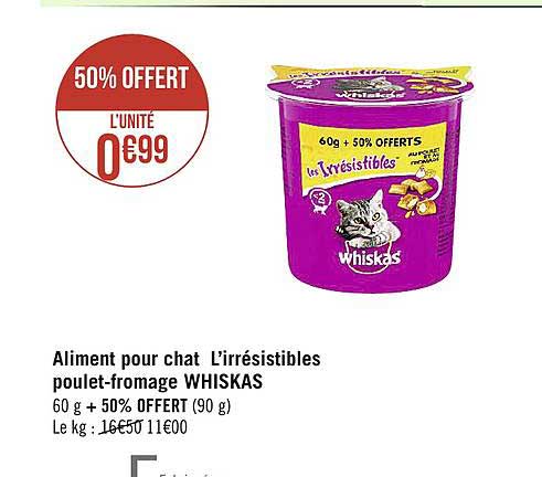 aliment pour chat l'irrésistibles poulet-fromage whiskas