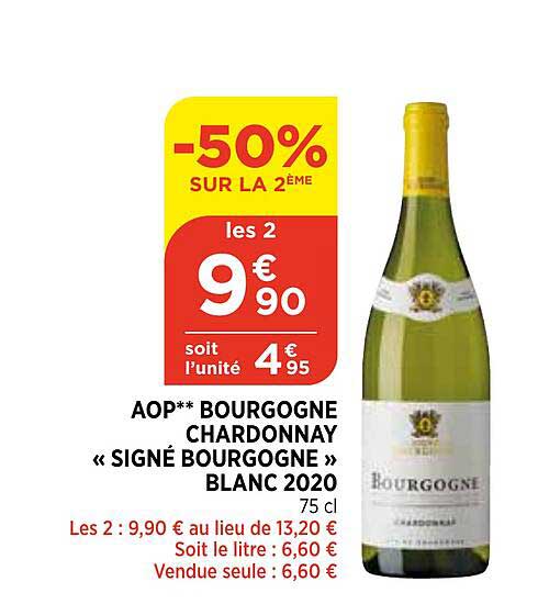 Aop Bourgogne Chardonnay "signé Bourgogne" Blanc 2020 -50% Sur Le 2ème