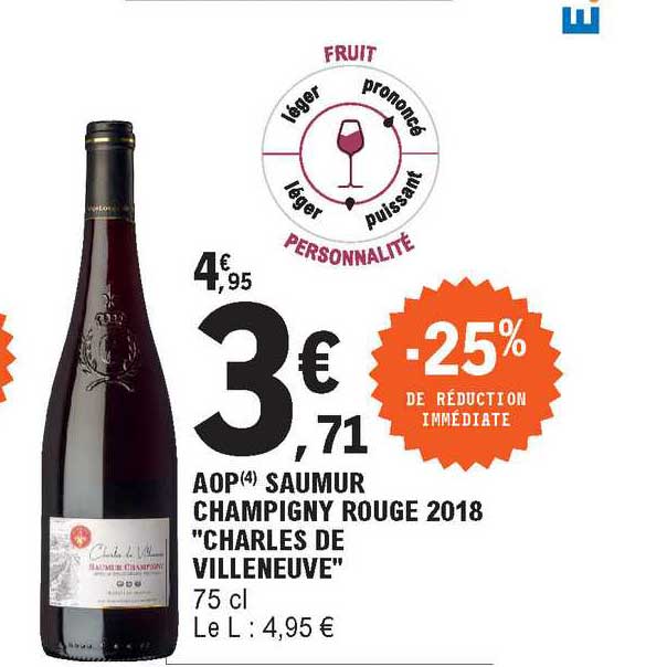 aop saumur champigny rouge 2018 charles de villeneuve -25% de réduction immédiate