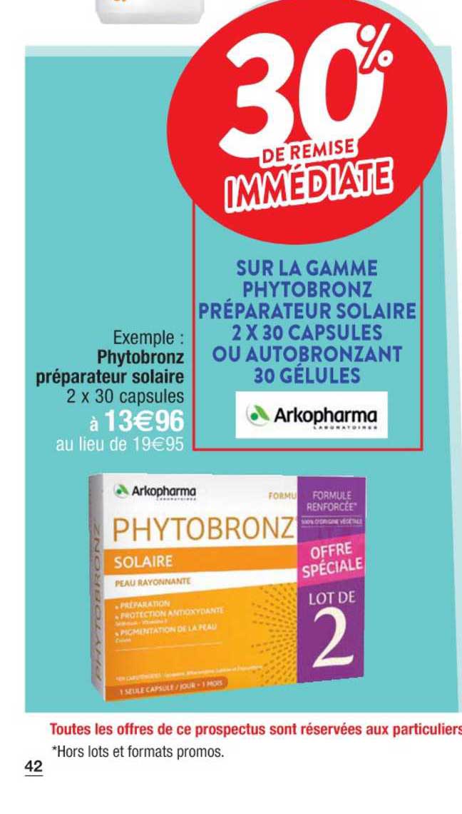 arkopharma phytobronz préparateur solaire 30% de remise immédiate