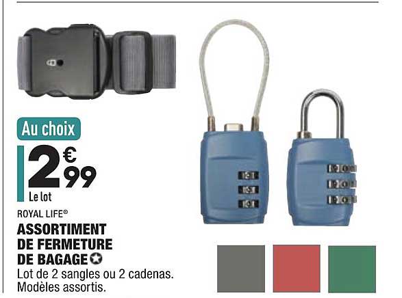 assortiment de fermeture de bagage royal life