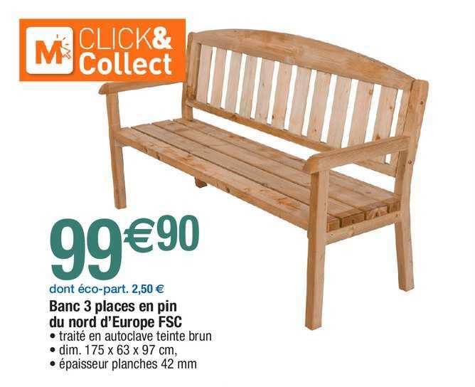 Banc 3 Places En Pin Du Nord D'europe Fsc