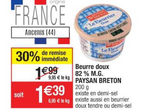 beurre doux 82% M.G. Paysan breton