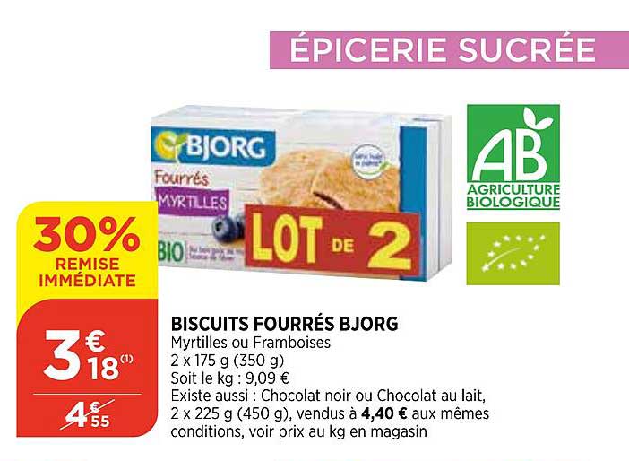 Biscuits Fourrés Bjorg 30% Remise Immédiate