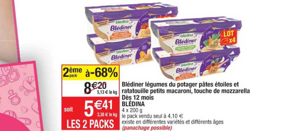 blédiner légumes du potager pâtes étoiles et ratatouille petits macaroni touche de mozzarella dès 12 mois blédina