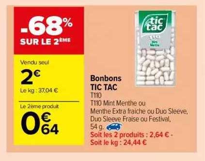 bonbons tic tac -68% sur le 2ème