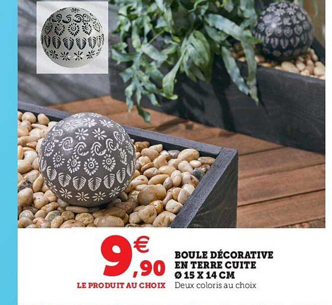 boule décorative en terre cuite 15 x 14 cm