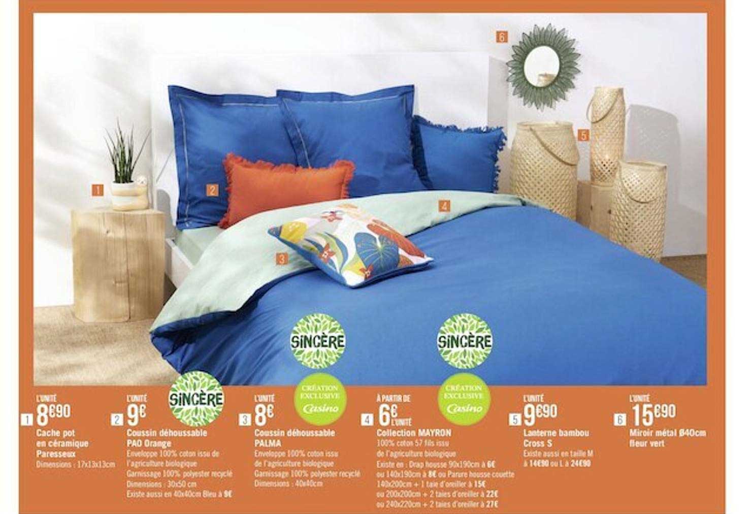 cache pot en céramique paresseux, coussin déhoussable pao orange, coussin déhoussable palma, collection mayron, lanterne bambou cross s, miroir métal 40 cm fleur vert