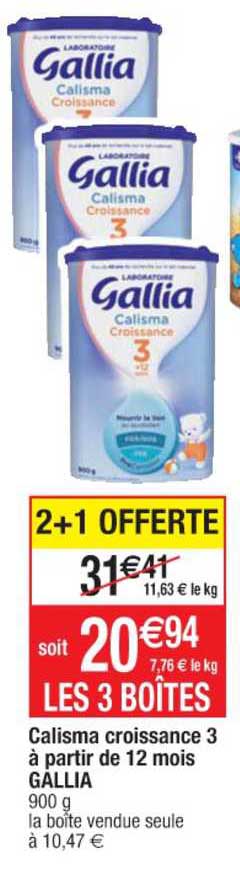 calisma croissance 3 à partir de 12 mois gallia 2+1 offerte
